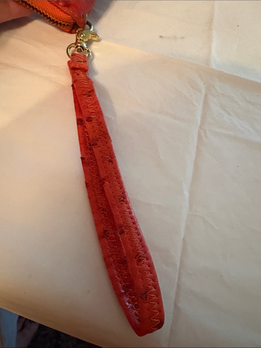 Orange Textured Wristlet Clutch with Detachable Strap - Picture 3 of 7